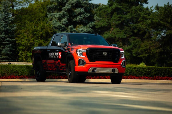 Red Truck that represents a AAM Vehicle 